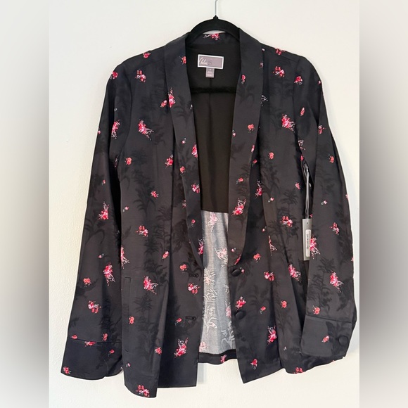 Nordstrom Jackets & Blazers - Nordstrom Black Faux Satin Blazer with Pink Floral Print